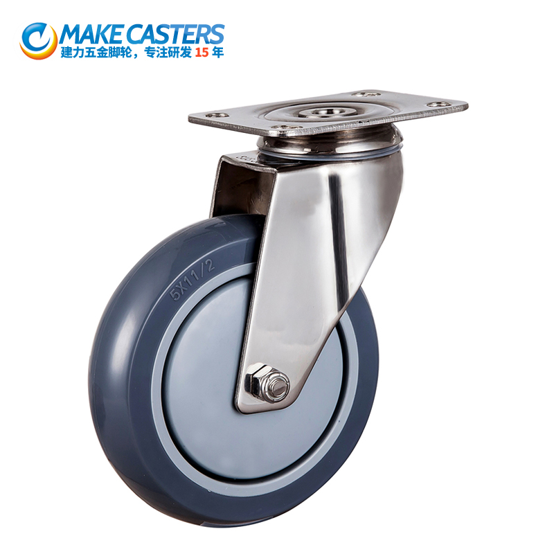 Jianli 304 / 316 medium stainless steel Pu brake hole top brake Suzhou caster Huizhou caster