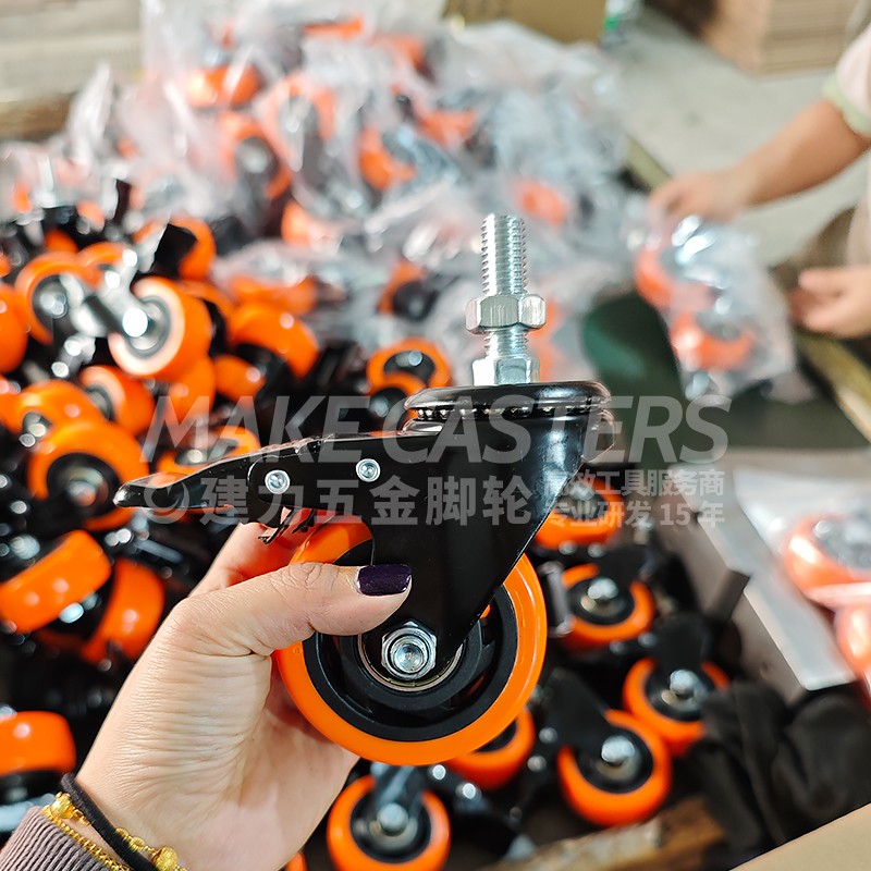 Black Orange PP Medium Duty Casters Wheels Swivel with Brake Castors 1.5