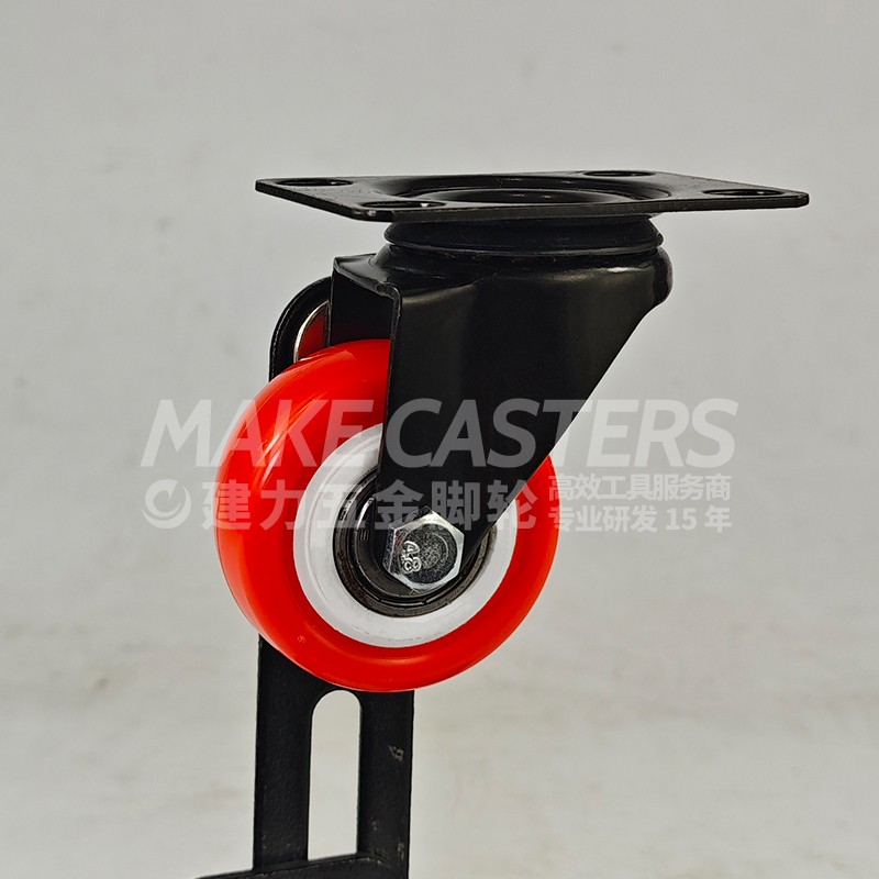 Black Red PP Medium Duty Casters Wheels Plate Swivel with Brake Locking Castors 1.5