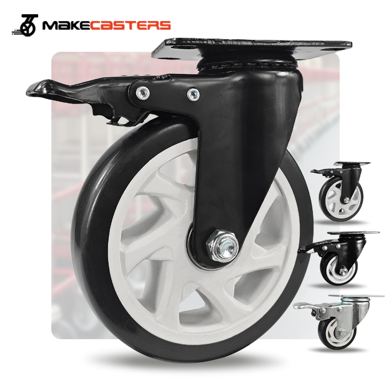 Black White PP Medium Duty Casters Wheels Swivel with Brake Castors 1.5