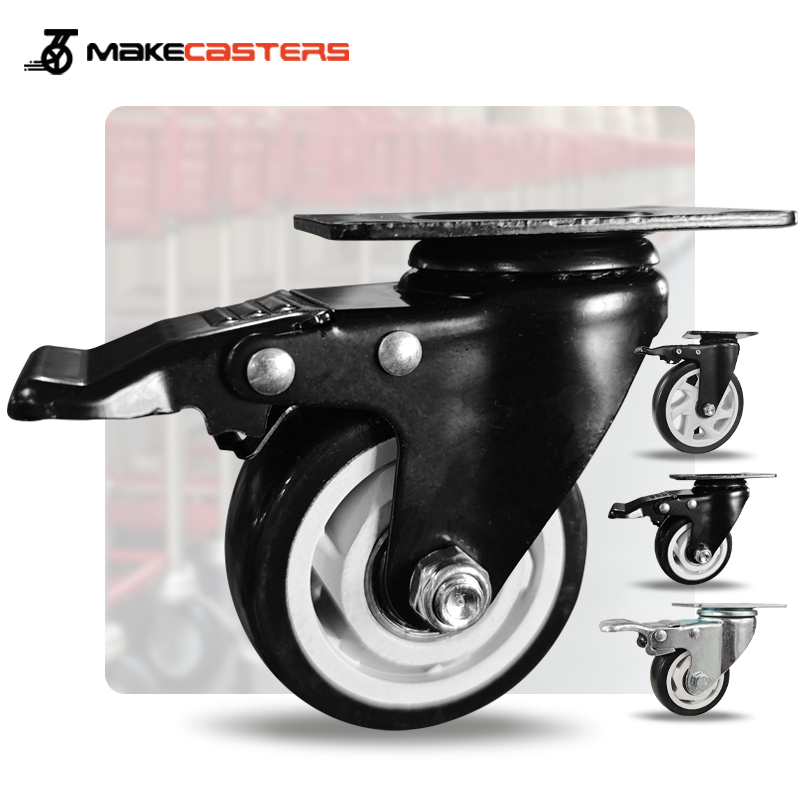 Black White PP Medium Duty Casters Wheels Swivel with Brake Castors 1.5