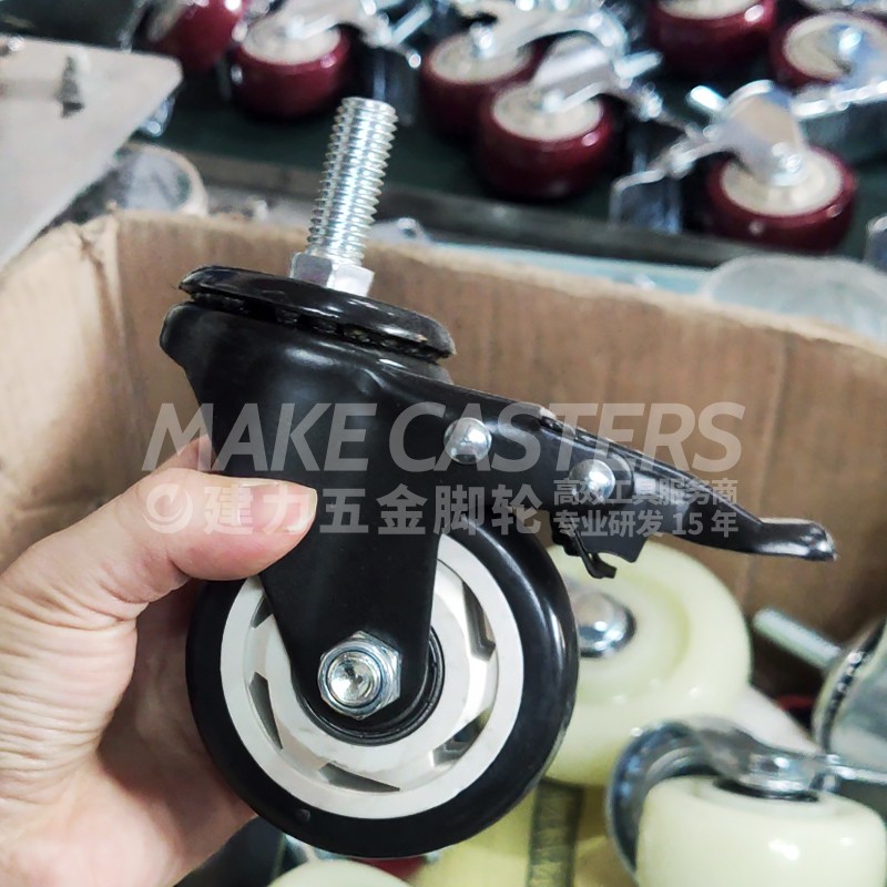 Black White PP Medium Duty Casters Wheels Swivel with Brake Castors 1.5