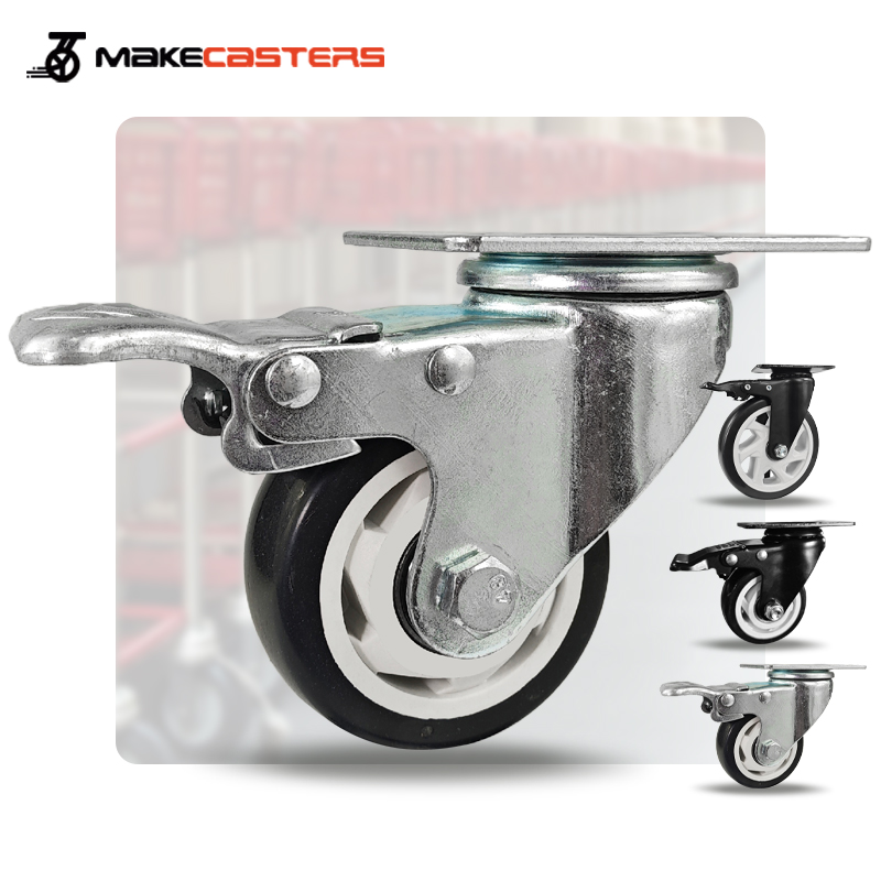 Black White PP Medium Duty Casters Wheels Swivel with Brake Castors 1.5