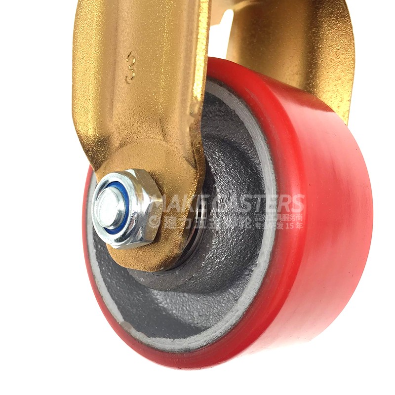 3 inch iron core red PU gold plated zinc fixed furniture casters movable universal tool box flat bottom cart storage cage