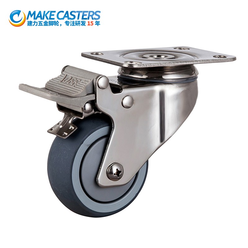 Chinese manufacturer 304 / 316 stainless steel TPR silent medical anti rust medium-sized fixed casters