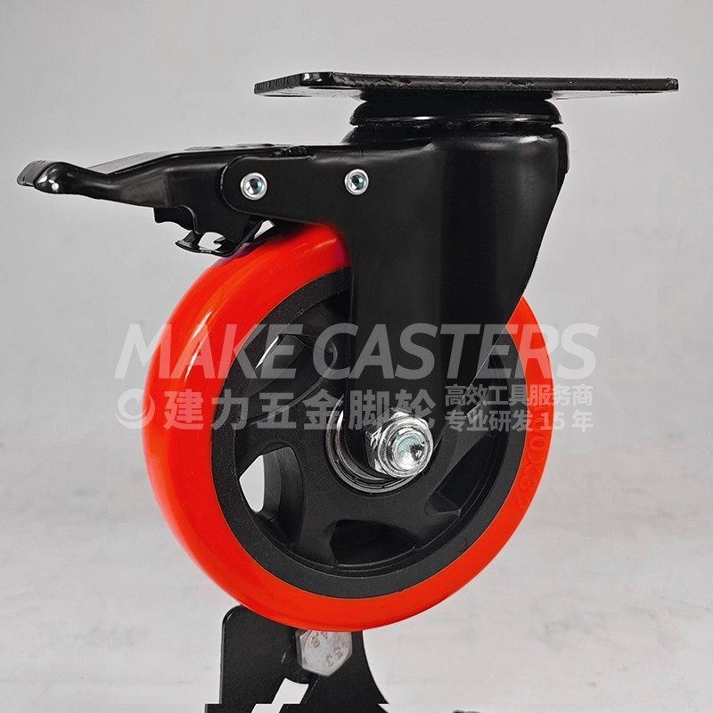 Custom Black Red PP Medium Duty Casters Wheels Swivel with Brake Castors 1.5