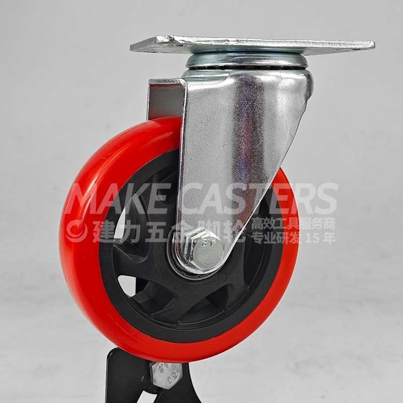 Custom Black Red PP Medium Duty Casters Wheels Swivel with Brake Castors 1.5