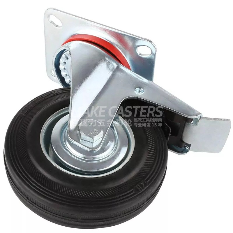 Industrial Rubber Caster Wheel Trolley Wheels Steel Rim Swivel With Brake Workbench Casters waste bin fixed 3inch 4inch 5inch