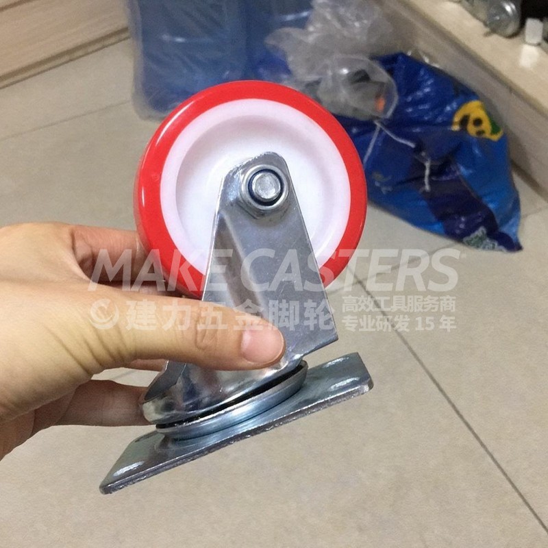 European red Pu fixed universal caster with brake hotel kitchen utensils, food carts, linen carts, storage and logistics