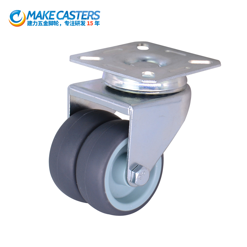 Gray tpr2 inch pulley trolley caster with brake mute double wheeled medical instruments and equipment clothes rack furniture