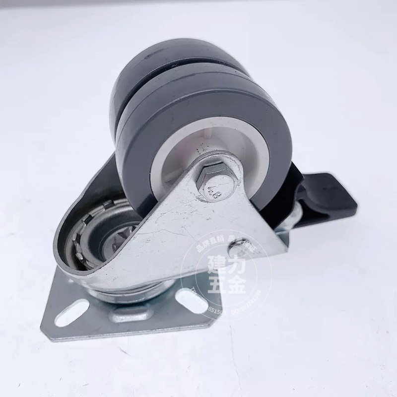 Gray tpr2 inch pulley trolley caster with brake mute double wheeled medical instruments and equipment clothes rack furniture