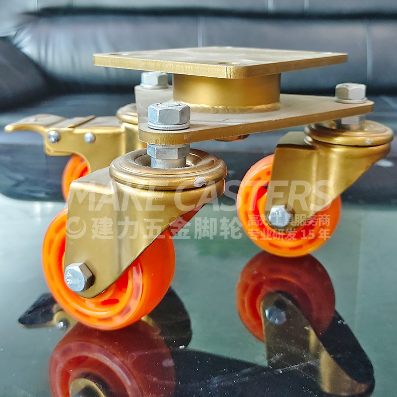 Heavy Duty Caster Wheels Swivel Locking Industrial 3 4 5 inch Three Casters Wheels PU Orange Shipping Container Wheel Casters