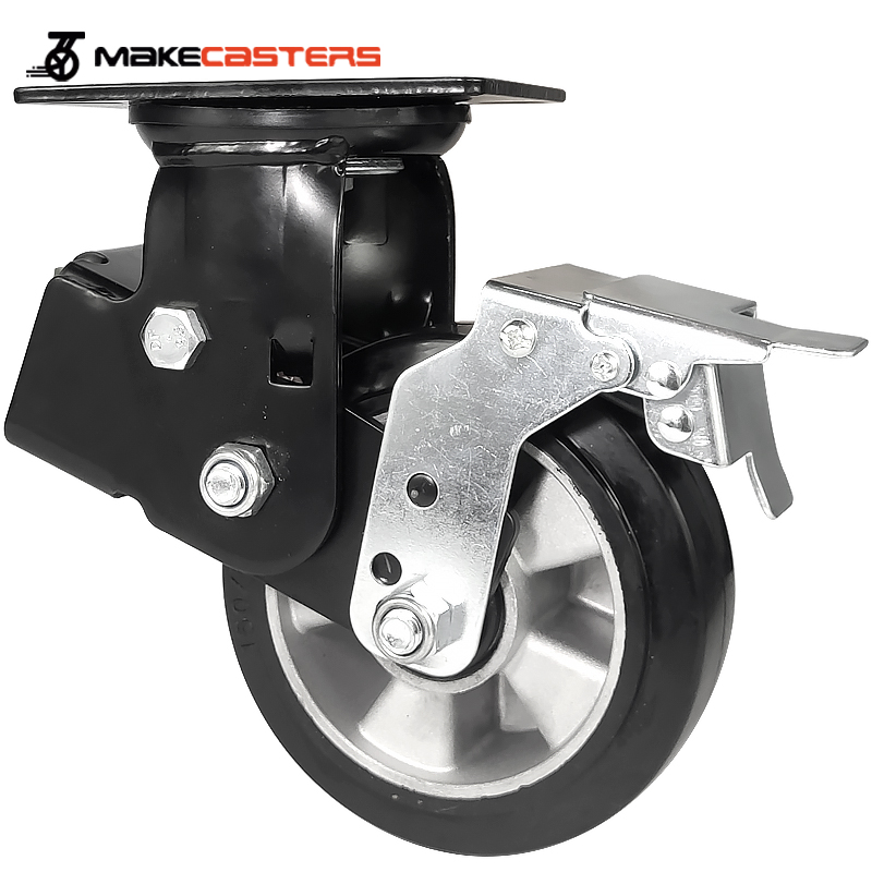 Heavy Duty Casters 6 Inch Plate High Quality Caster Wheel With Brakes Industrial Shock Absorbing Black Rubber retractable caster