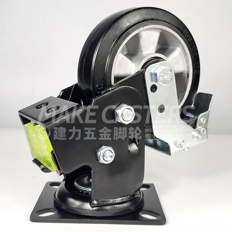 Heavy Duty Casters 6 Inch Plate High Quality Caster Wheel With Brakes Industrial Shock Absorbing Black Rubber retractable caster