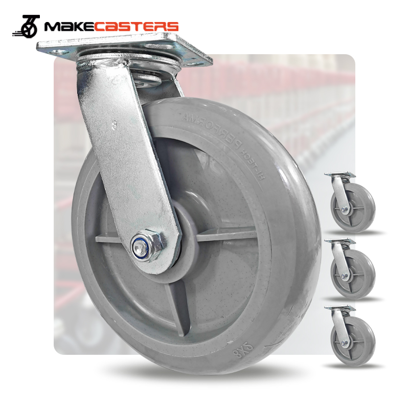 Heavy Duty Casters TPR Silent Caster Wheels Swivel Brake Cart Industrial 4