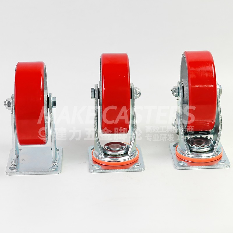 Heavy Duty Casters Wheels Iron Core PU Red Load Castors Industrial Swivel 4