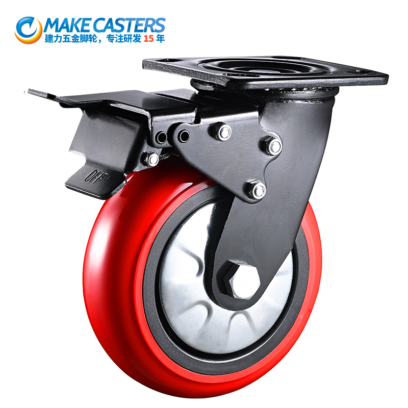 Heavy duty Korean style double ball bearing PP/PU Caster Red