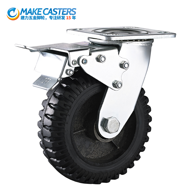 Heavy duty Roller bearing Black Iron Core Rubber Caster Wheel