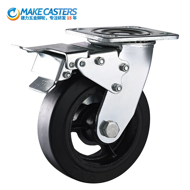 Heavy duty Roller bearing Black Iron Core Rubber Caster