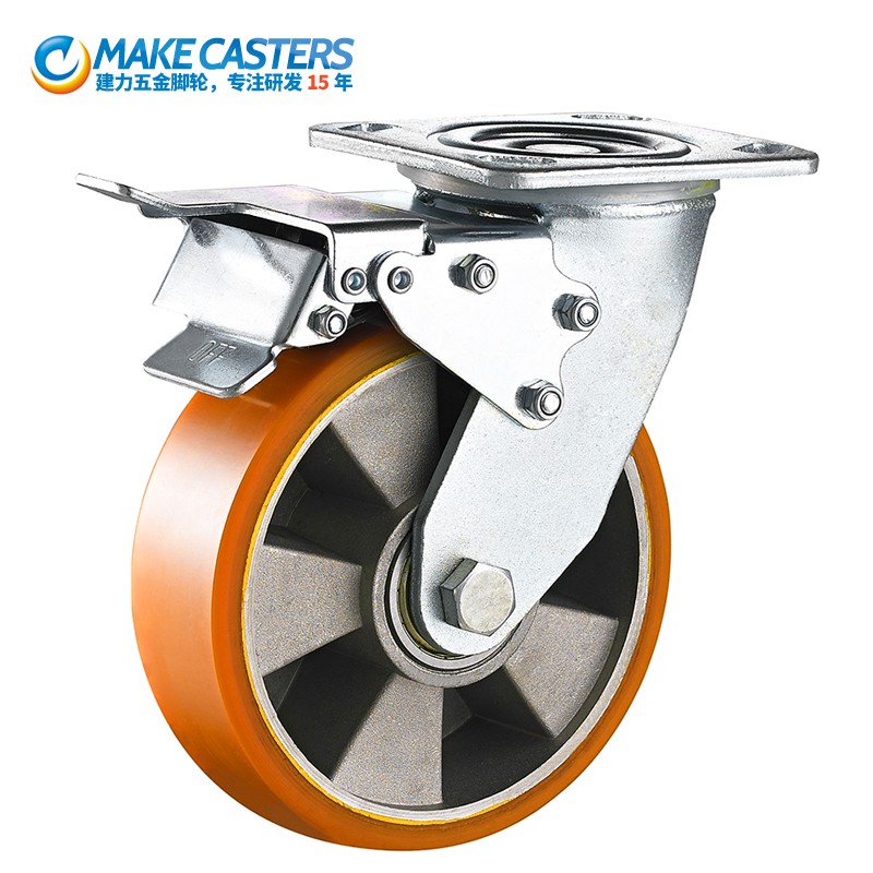 Heavy duty double ball bearing Iron Core PU caster