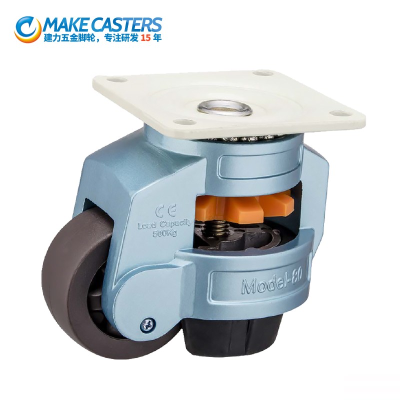 Heavy duty horizontal adjustment casters light blue Swivel brake adjustable leveler casters