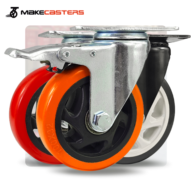 Hot Sale Orange PP Medium Duty Casters Wheels Swivel Brake PVC Castors 1.5