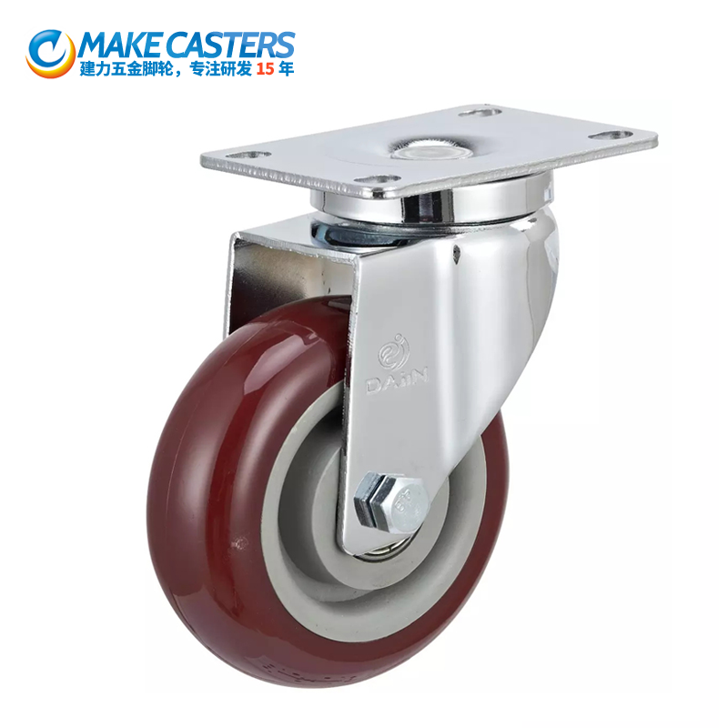 Industrial jujube pvc3 inch caster 4 double brake PVC 5 wheel shelf universal screw pusher doll machine