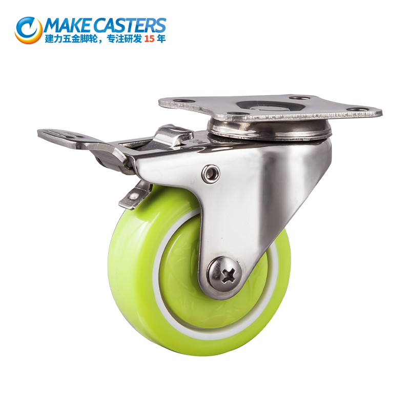 Manufacturers wholesale 304 2 inch stainless steel Pu casters, universal brake, silent casters, wear-resistant and corrosion-resistant