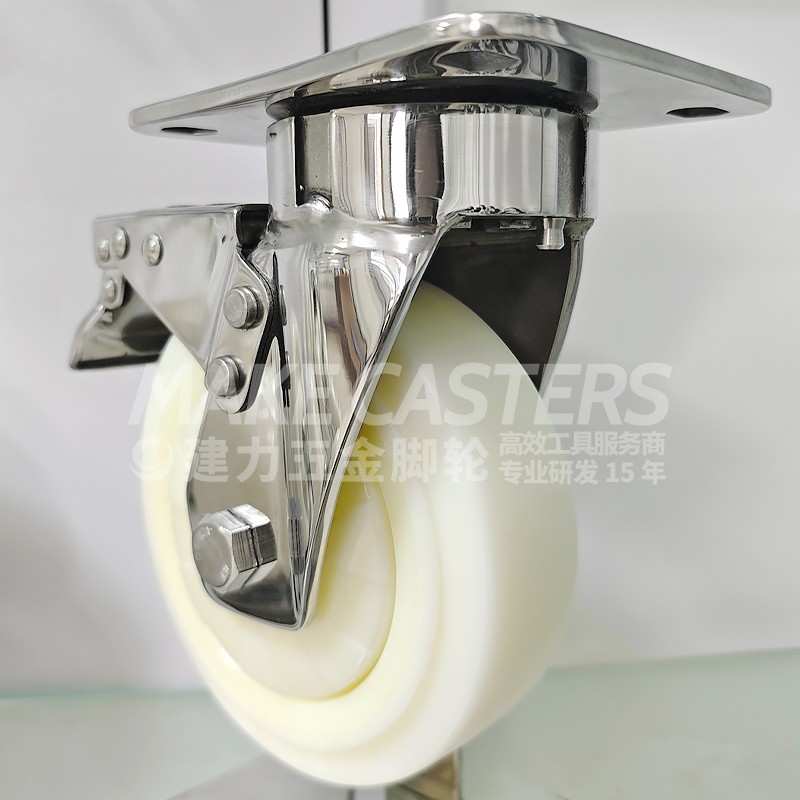 OEM Stainless Steel Casters Wheels Kingpinless SS Swivel With Brake PP Nylon Heavy Duty SUS 304 316 4