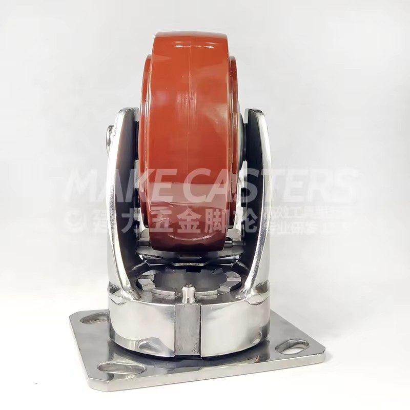 OEM Stainless Steel Casters Wheels Kingpinless SS Swivel With Brake Red PU Heavy Duty SUS 304 316 4