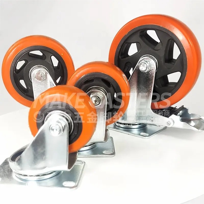 Orange Zinc Plated Caster Wheel with Brake Chair Caster Medium Duty Caster PVC PP 2.5 3 4 5 Inch for furniture trolley wheel