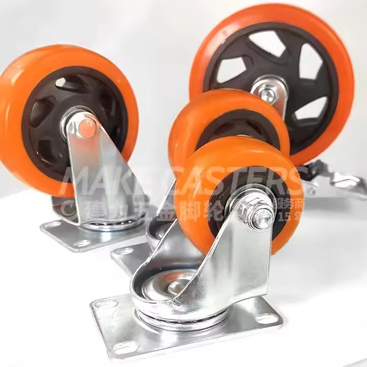 Orange Zinc Plated Caster Wheel with Brake Chair Caster Medium Duty Caster PVC PP 2.5 3 4 5 Inch for furniture trolley wheel