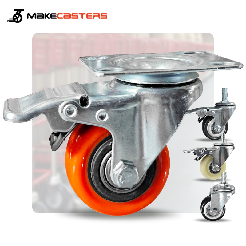 Hot Sale Orange PP Medium Duty Casters Wheels Swivel Brake Castors 1.5