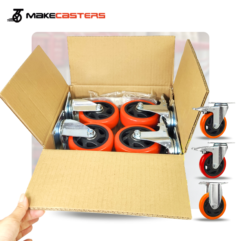 Hot Sale Orange PP Medium Duty Casters Wheels Swivel Brake PVC Castors 1.5