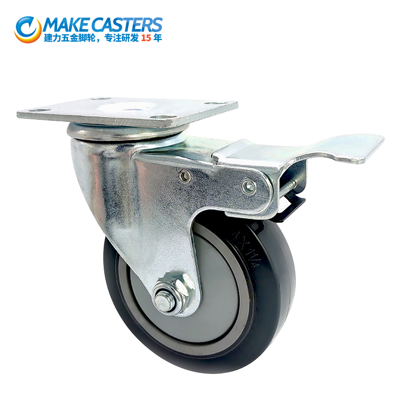 4-inch polyurethane PU locking caster trolley hotel linen cart storage cage shelf logistics transmission belt kitchen utensils