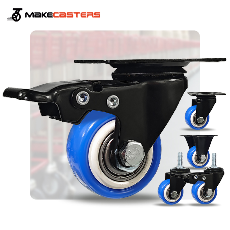 Roda Caster Rem 1.5 inch 2 Inch Roda Troli Etalase 50 mm Blue Biru Mati Rem Trolley Troli Wheel