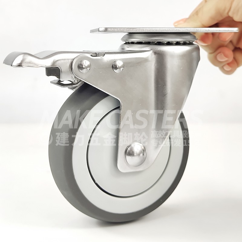 Stainless Steel Caster Wheel Swivel Brake TPR Medium Duty Hospital Medical Trolley Furniture Tools SUS 304 316 3