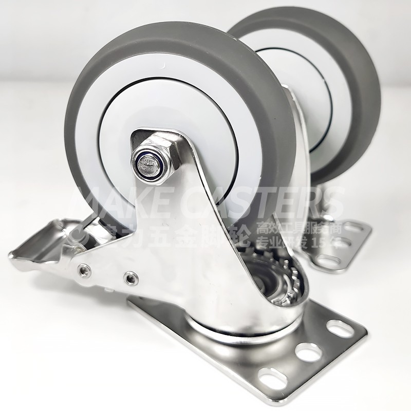 Stainless Steel Caster Wheel Swivel Brake TPR Medium Duty Hospital Medical Trolley Furniture Tools SUS 304 316 3