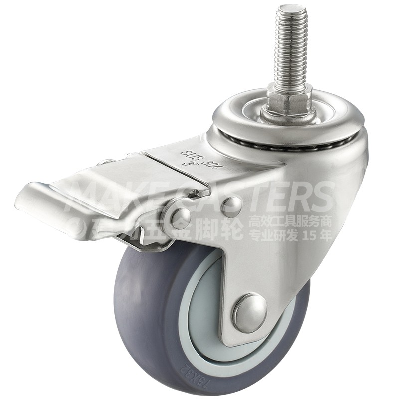 Stainless Steel Caster Wheel Swivel Screw Stem TPR Medium Duty Hospital Medical Trolley Furniture Tools SUS 304 316 3