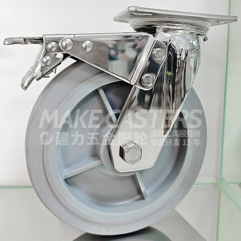 Stainless Steel Casters Wheels Swivel Brake Hotel Trolley TPR Heavy Duty SUS 304 316 4