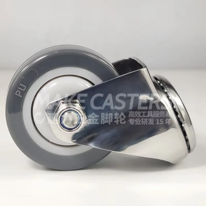 Stainless Steel SUS 304 316 Caster Wheel PU Brake Trolley Polishing Bolt Hole Tools Medium Duty 3