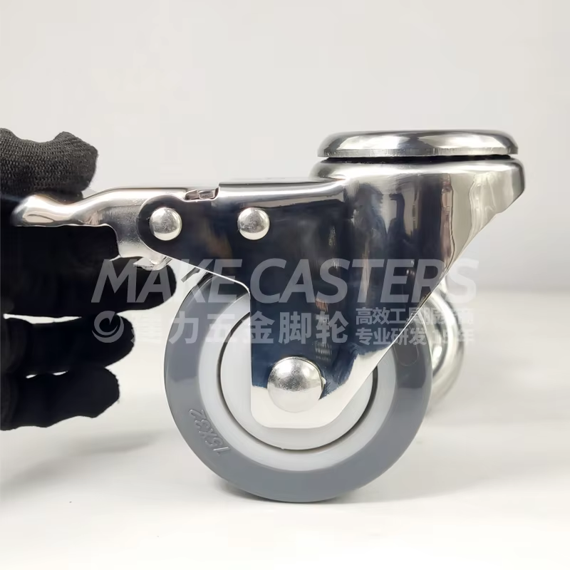 Stainless Steel SUS 304 316 Caster Wheel PU Brake Trolley Polishing Bolt Hole Tools Medium Duty 3