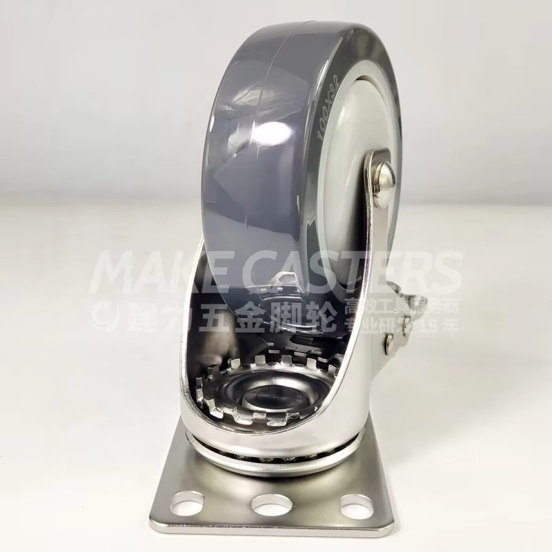 Stainless Steel SUS 304 316 Caster Wheel Swivel Brake PU Medium Duty Hospital Kitchen Trolley Polyurethane 3