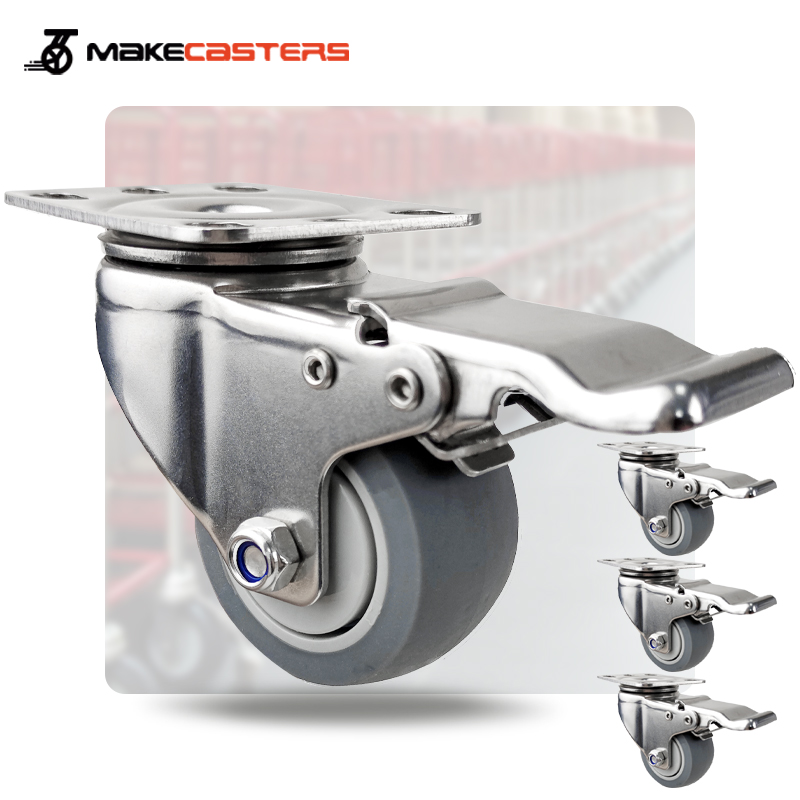 High Quality Stainless Steel SUS 304 316 Caster Wheel TPR Trolley Tools Medium Duty 3