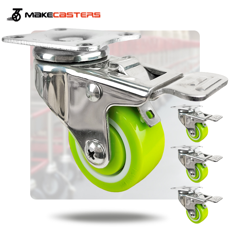 Stainless Steel SUS 304 316 360 Degree Swivel With Brake Medical Caster Green PU 1.5