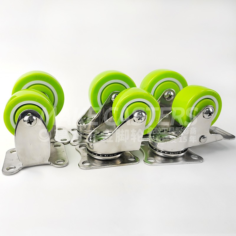 Stainless Steel SUS 304 316 360 Degree Swivel With Brake Medical Caster Green PU 1.5