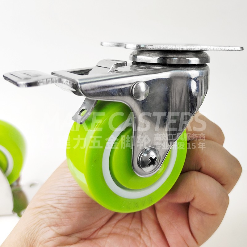 Stainless Steel SUS 304 316 360 Degree Swivel With Brake Medical Caster Green PU 1.5