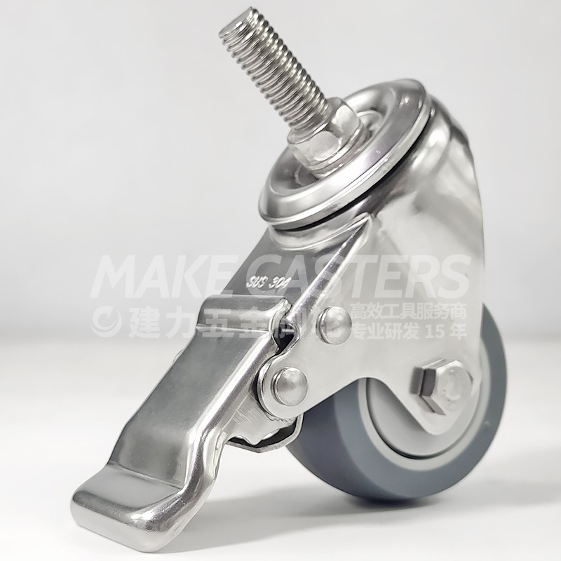 Stem Casters Stainless Steel SUS 304 316 Caster Wheel TPR Brake Trolley Tools Medium Duty 3