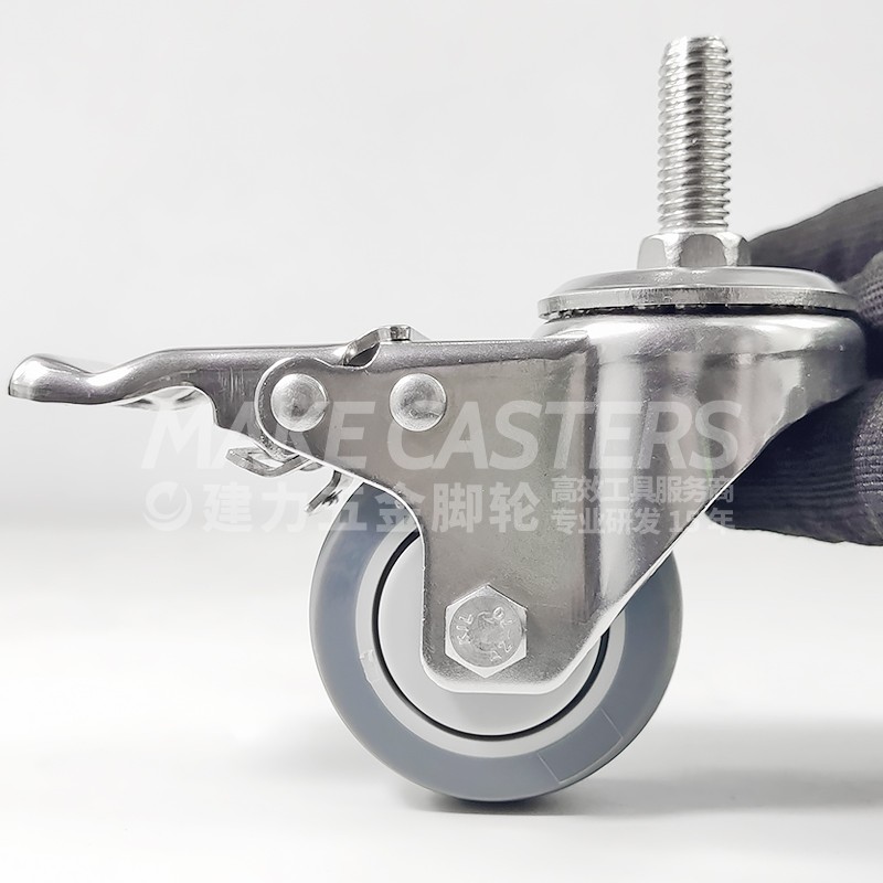 Stem Casters Stainless Steel SUS 304 316 Caster Wheel TPR Brake Trolley Tools Medium Duty 3