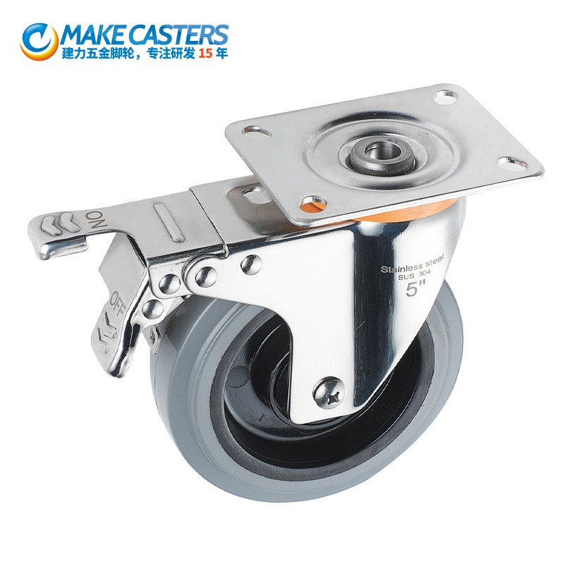 Wholesale European 304 / 316 stainless steel castors, waterproof and rust proof castors, hole top rubber full brake castors